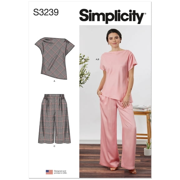 Simplicity Sewing Pattern 3239 - Misses' and Women's Draped Asymmetrical Top and Pull-On Pants, Size: Y6(28W-38W)