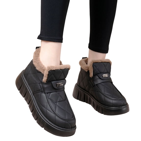 Dakaela Womens Winter Snow Boots Quilted Platform Ankle Short Booties Fleece Lined Casual Walking Outdoor Shoes