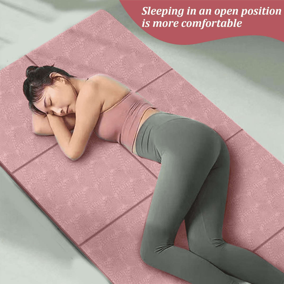 Foldable Yoga Mat Folding Travel Fitness Exercise Mat Double Sided Non-Slip for Yoga Pilates & Floor Workouts Pink