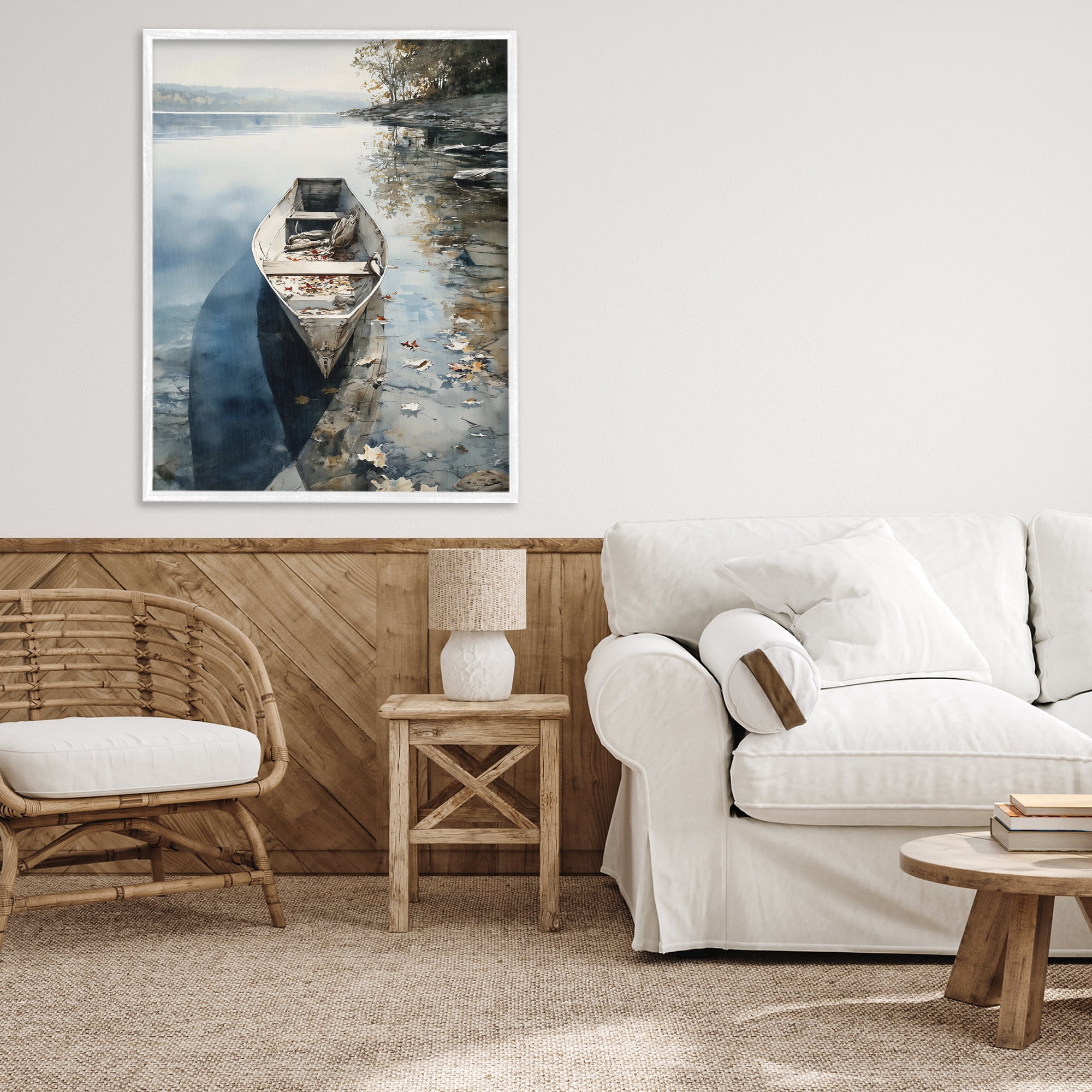 Stupell Industries Boat In The Fall Reflection White Framed Giclee Art, design by Franklyn Gregory