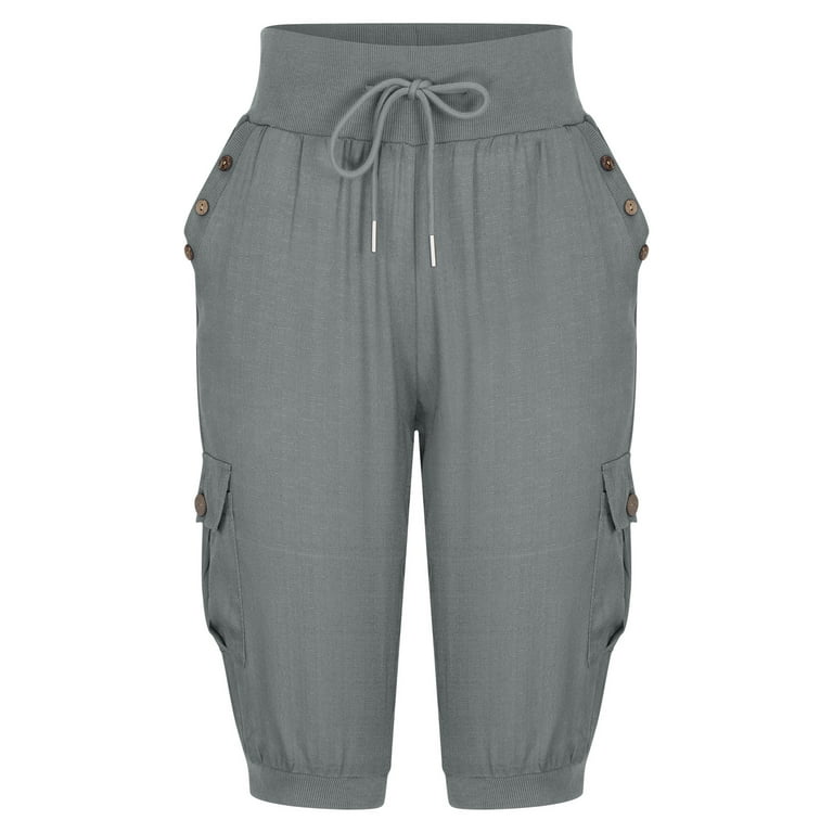 XUNRYAN Womens Capri Cargo Pants High Waisted Joggers Capris Summer Casual  Cropped Trousers Workout Bermuda Shorts w Pockets