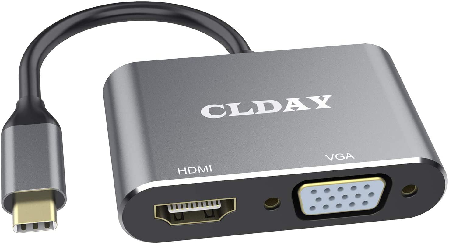 USB-C to HDMI VGA Adapter, CLDAY 2 in 1 USB 3.1 Type C to VGA HDMI 4K .