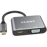 Adaptateur USB-C vers HDMI VGA, CLDAY 2 en 1 USB 3.1 Type C vers VGA HDMI 4K UHD Convertisseur Thunderbolt 3 Adaptateur, Compatible