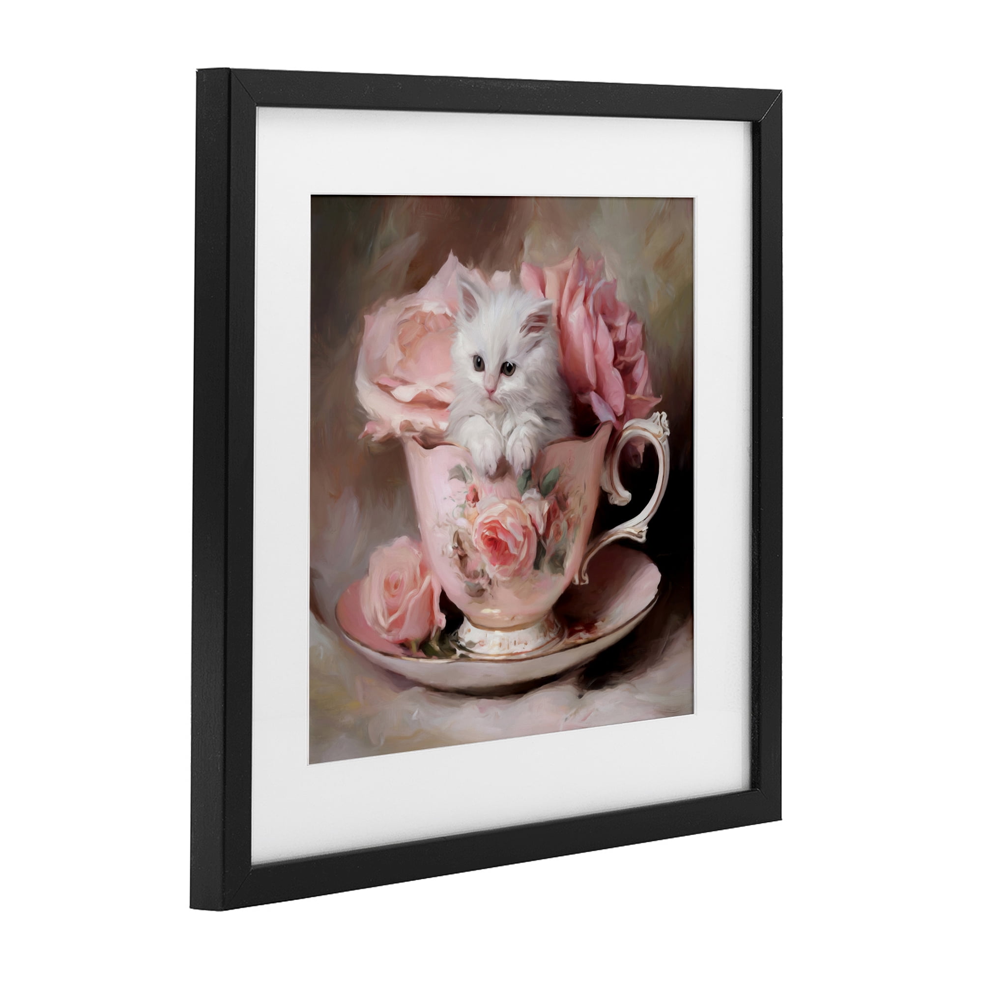 Stupell Industries Little Teacup Kitten Black Framed Print Under Glass, design by Tina LeCour