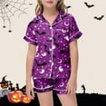 thumbnail image 2 of Gelikeya Toddler Silk Pajamas Size 12-13 Halloween Pajamas Button Down Tops Shorts 2pcs Outfits All Saints' Day Sleepwear Toddler Pajamas 2-13Y (Purple, 12-13 Years), 2 of 4