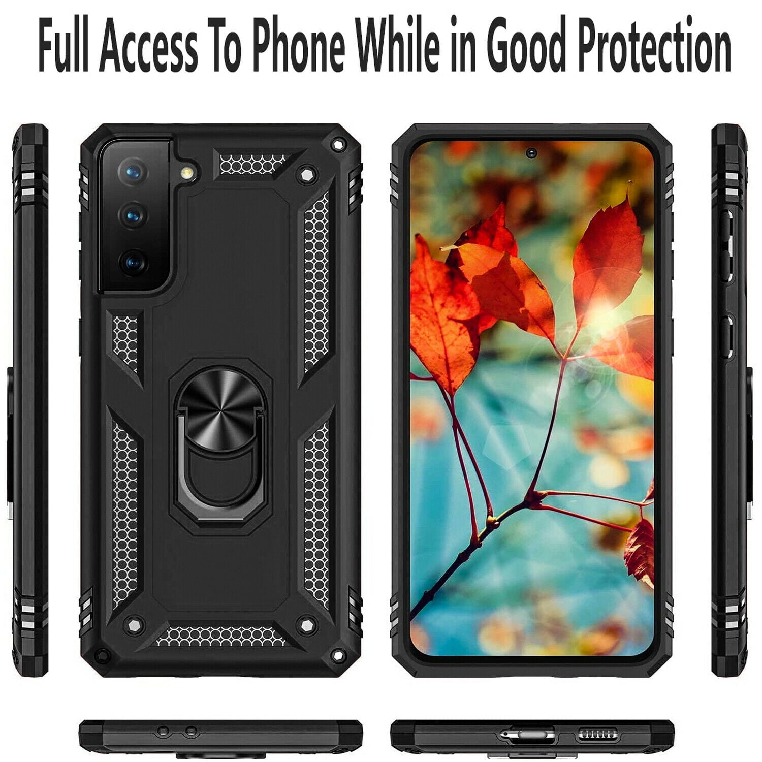 Samsung Galaxy S21 Case, With [Tempered Glass Screen Protector Included], STARSHOP Drop Protection Ring Kickstand Cover- Black