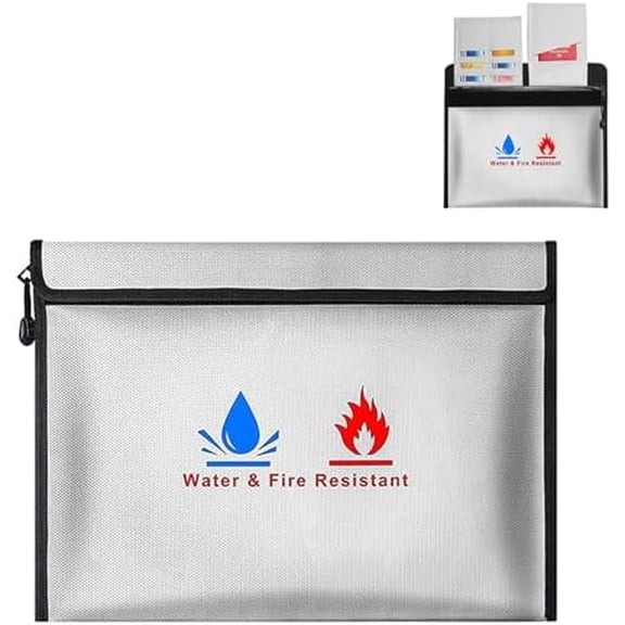 Fireproof Document Bag, Fireproof Money Safe Document Bag 15 x 11 in Set Non-Itchy Silicone Coated Fire Resistant Bag Fireproof Safe Storage for Money, Documents, Jewelry and Passport