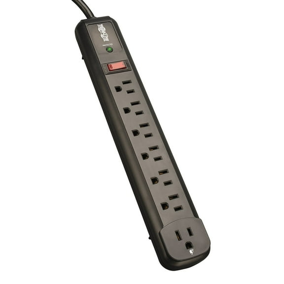 Tripp Lite 7 Outlet (6 Right Angle   1 Transformer Outlet) Surge Protector Power Strip, 4ft Cord, Black, Lifetime Limited Warranty & $25K INSURANCE (TLP74RB)