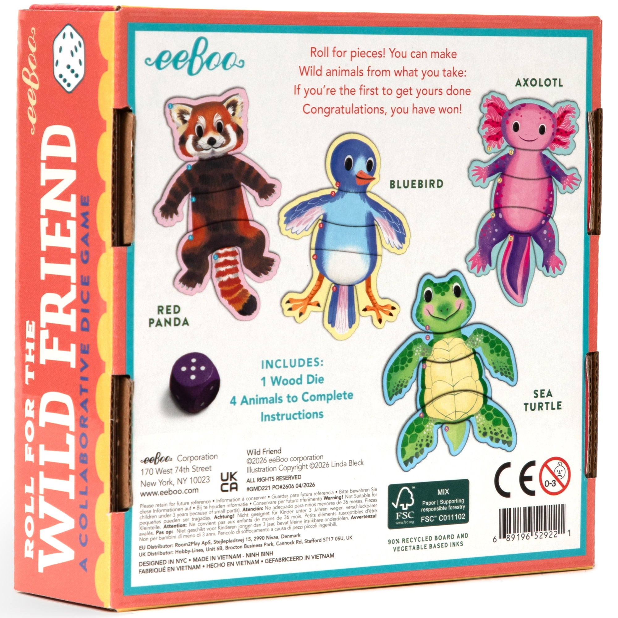eeBoo Roll For The Wild Friend Dice Game, Ages 4+, For 1-4 Players - Develops Matching Skills And Imaginative, Screen-Free Play, 10-15 Minute Playtime