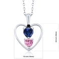 thumbnail image 2 of 925 Sterling Silver Blue Created Sapphire Pink Moissanite and Black Diamond Pendant Necklace for Women (0.76 Cttw, Gemstone September Birthstone, Heart 5MM and 4MM, with 18 inch Silver Chain), 2 of 3