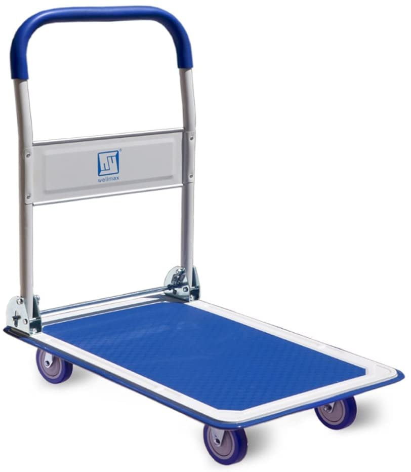 6 Wheels Moving 360 Rotating Platform Collapsible Trolley Cart for Shopping Auto and Office Use. Travelling Upgraded Multifunctional Folding Hand Truck Dolly with Carrying Capacity up to 440LBS 