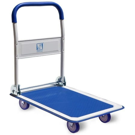 Push Cart Dolly by Wellmax, Moving Platform Hand Truck, Foldable for Easy Storage and 360 Degree Swivel Wheels with 330lb Weight Capacity, Blue Color