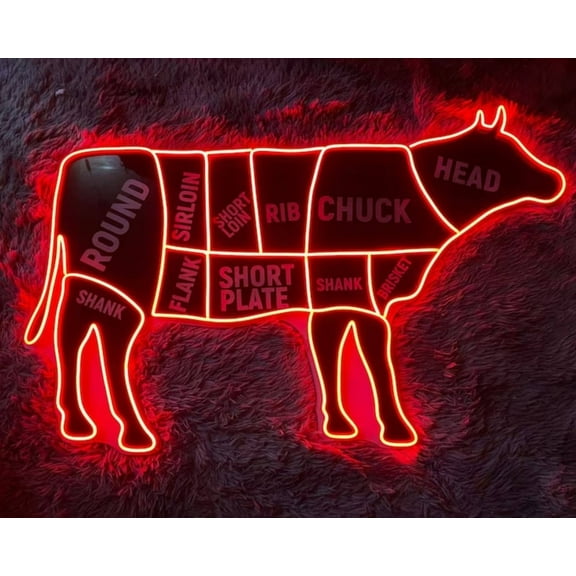 Glowneon Beef Butcher Neon Sign, Steak BBQ Restaurant Led Light Decor