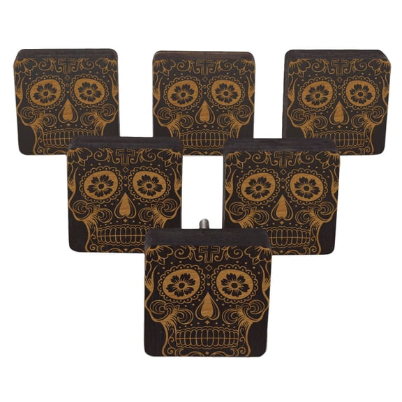 IBA Indianbeautifulart Brown Skull Engraved Pack of 10 Wooden Wardrobe Door Knobs Drawer Pull