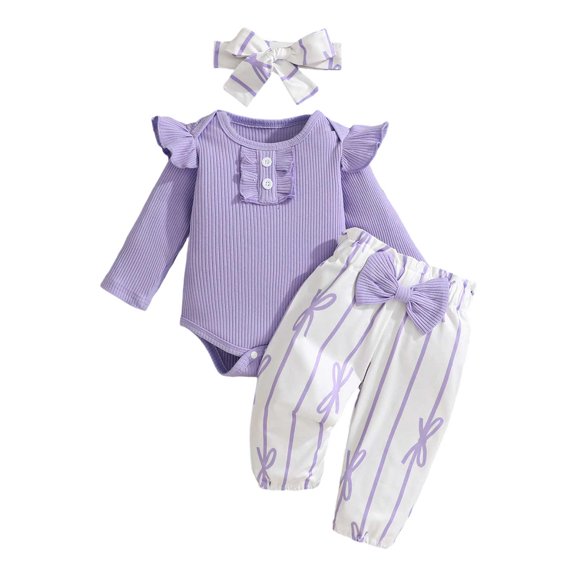 OJSFQUFP Girls' Spring Cute Casual Solid Color Pattern Dress   Bow Patterned Trousers   Headscarf Set