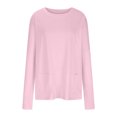 thumbnail image 4 of BLVB Plus Size Tops for Women Casual Round Neck Long Sleeve Basic Shirts Loose Solid Color Spring Blouse with Pockets, 4 of 6