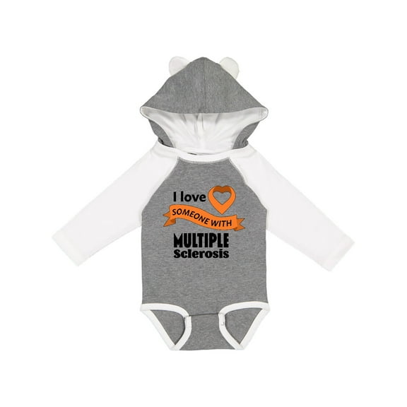 Inktastic I Love Someone with Multiple Sclerosis orange heart ribbon Boys or Girls Long Sleeve Baby Bodysuit