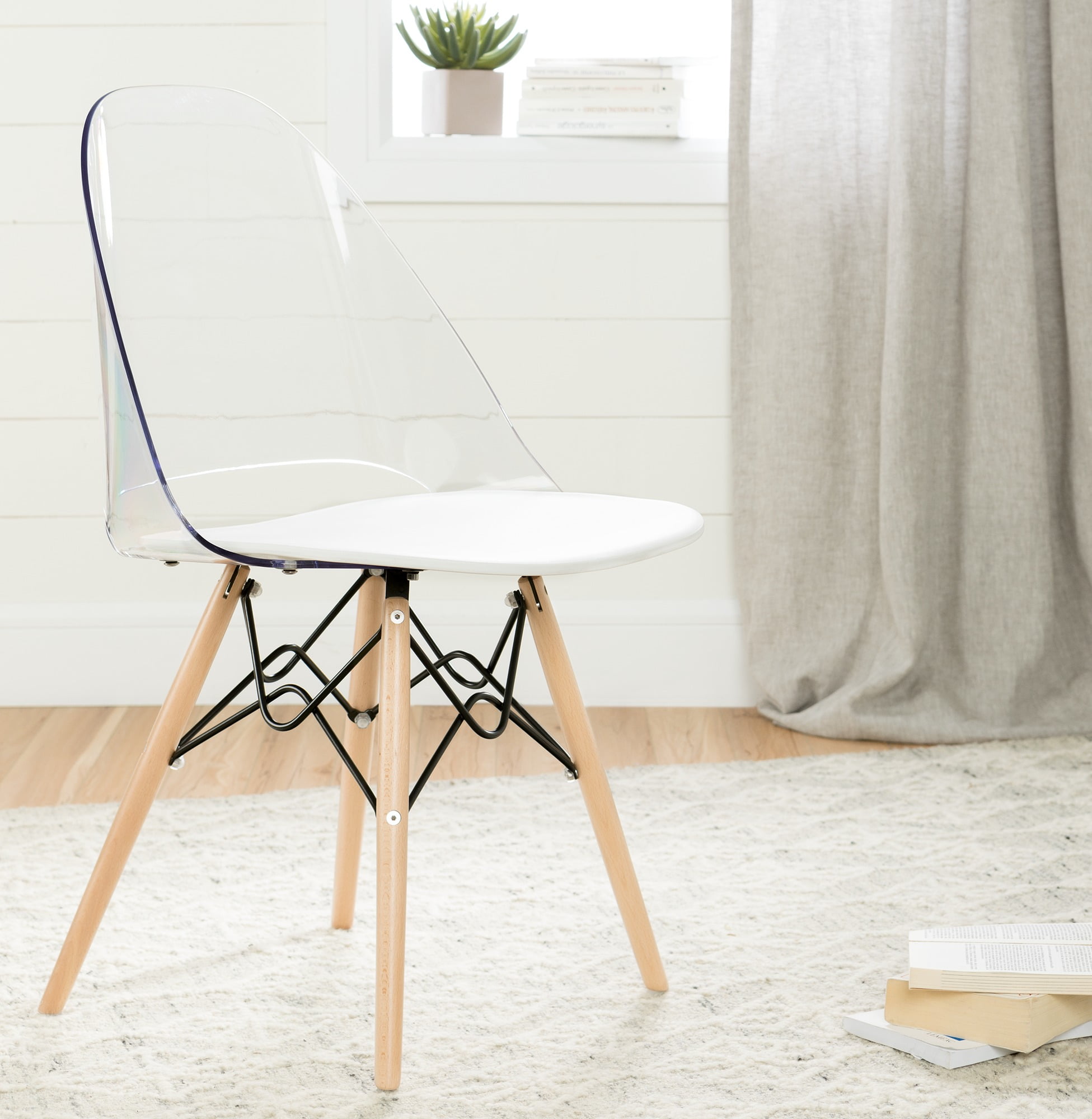 Annexe Eiffel Style Office Chair Clear And White - South Shore: Scandinavian Design, PVC Material, Wood Frame