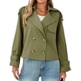 thumbnail image 4 of Long Sleeve Double Breasted Women Casual Trench Coat Crop Jacket, 4 of 6
