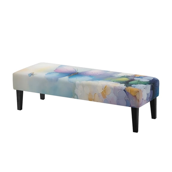 Whosucclay Butterfly Hydrangea Print Stretch Dining Bench Cover, Water Resistant Bench Slipcover, Removable Bench Protector, Rectangle Bench Covers for Bedroom, Hotel, Party