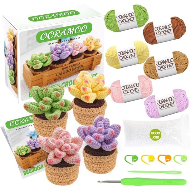 Crochet Kit for Beginners Succulents, Beginner Crochet Starter Kit