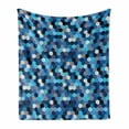 thumbnail image 1 of Abstract Soft Flannel Fleece Blanket, Beecomb Like Rectangular Blurry Geometrical Image in Blue Tones and White Artwork, Cozy Plush for Indoor and Outdoor Use, 70" x 90", Multicolor, by Ambesonne, 1 of 6