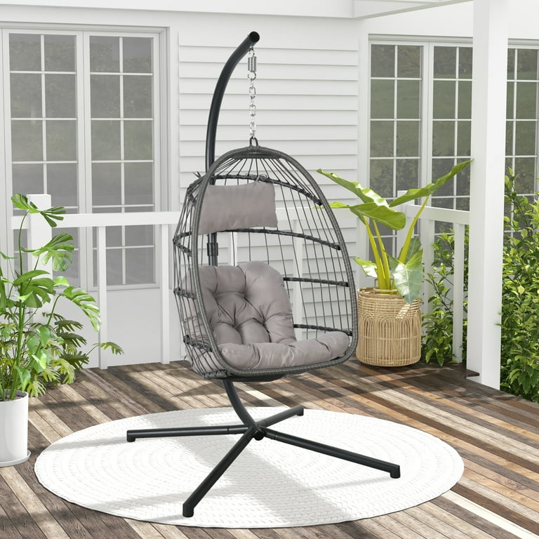 Indoor Outdoor Egg Swing Chair with Stand, Oversized Cocoon-Shaped Rop –  JOIVI