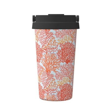 

Xecao Corals Pattern Insulated Coffee Mug with Handle & Flip Thermos Mug Water Bottle Coffee Tumbler Cup