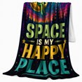 thumbnail image 2 of Whimsical Space Adventure Alien Crescent, Playful Celestial Art Scene, Warm Flannel Blanket for Home Library and Reading Nook, Celestial Art Lovers Housewarming Gift, Celestial Home Decor, 2 of 9