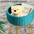 thumbnail image 6 of Fionafurn Velvet Storage Ottoman, Upholstered Pleated Round Vanity Stool, Peacock Blue, 6 of 10