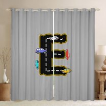 Manfei Kawaii Toy Race Car Curtains Pack of 2 (42x84 Each),Colorful Vehicle Theme Curtains Blackout,First Letter E Bedroom Curtains For Kid,Super Cozy Room Decor
