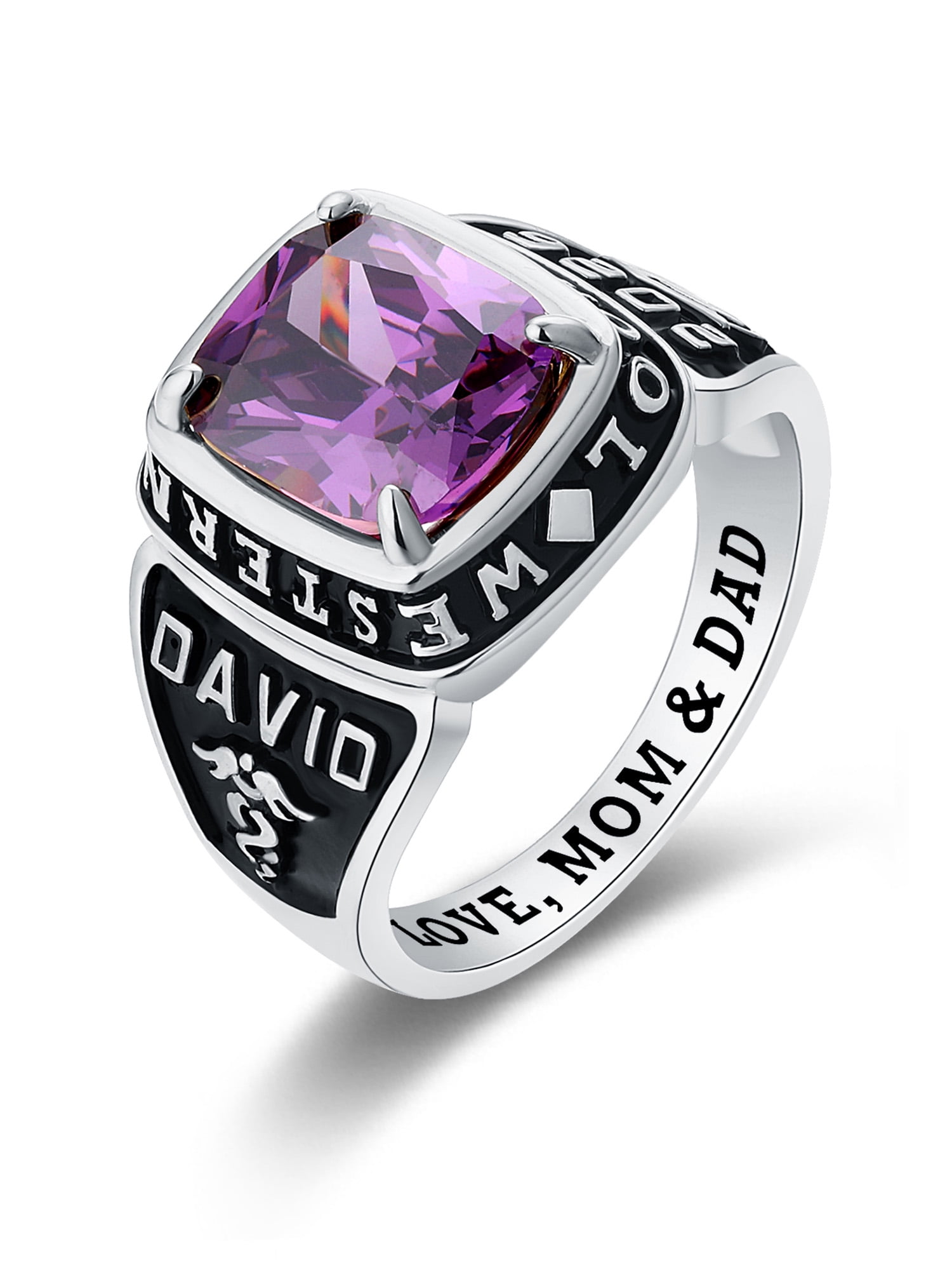 Mementos USA Custom Men's Class Rings Sterling Silver for High School and College-Platinum-Elite