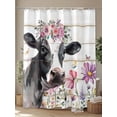 thumbnail image 4 of Farmhouse Rustic Shower Curtain, Wildflowers Cow Wood Texture Bathroom Decor Curtains Set with Hooks, Black White Waterproof Fabric Home Accessories， 72 X 78 Inch Long, 4 of 6