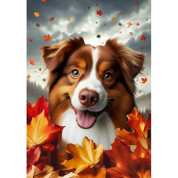 Australian Shepherd Red Tri - Best of Breed Fall Leaves Outdoor Garden Flag 12" x 17" Mailbox Flag Dog Flag