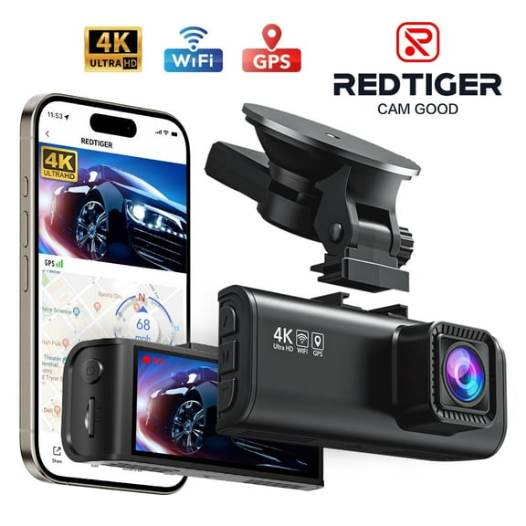 REDTIGER Dash Cam, 4K UHD Car Camera Front with Wi-Fi GPS, 3.18" LCD Screen, G-Sensor, Night Vision, 24H Parking Monitor