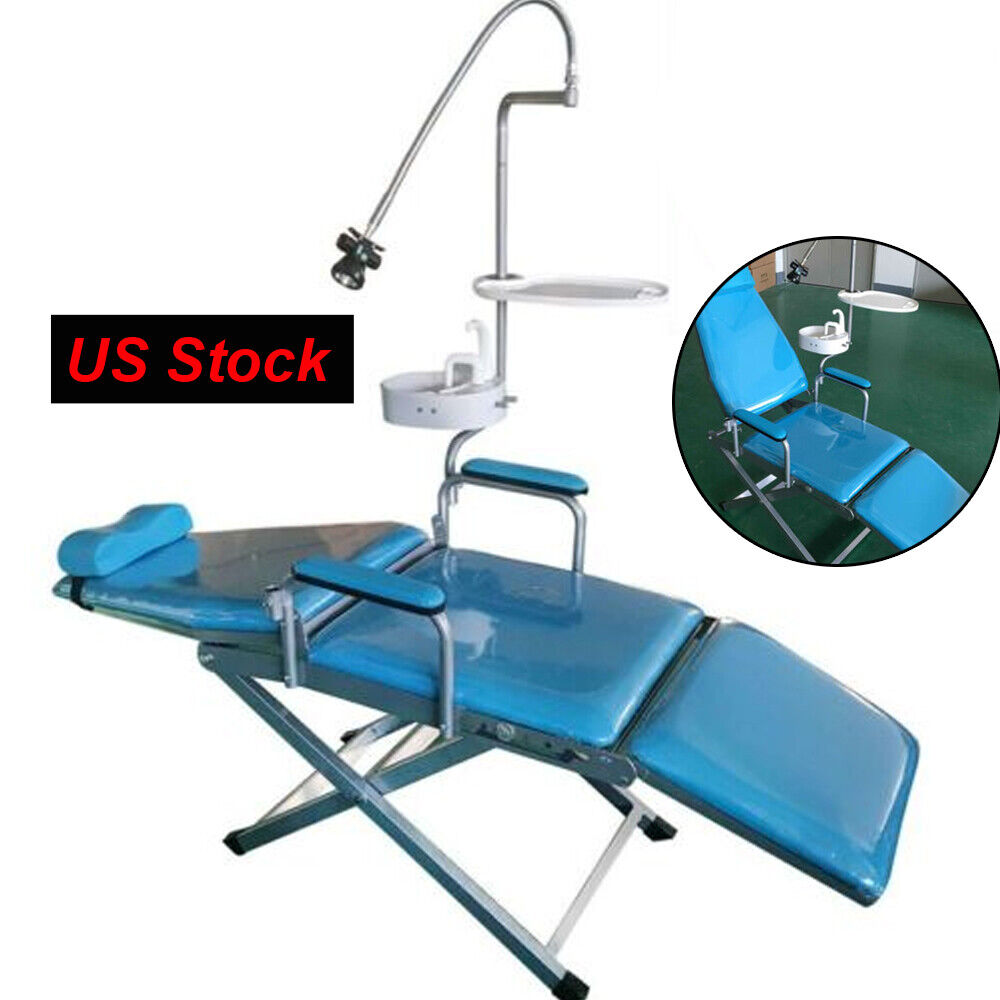 Portable Dental Folding Chair Unit LED Light Headrest Basin Tray Mobile Equip