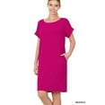 thumbnail image 3 of Women & Plus Round Neck Rolled Sleeve Knee Length Tunic Shirt Dress with Pockets, 3 of 4