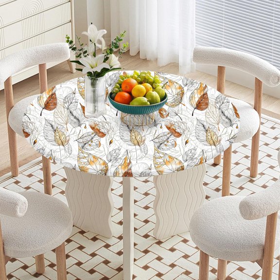 Vintage Garden Round Tablecloth – Fitted Circle Table Cover with Elastic Edge, Waterproof & Washable Polyester Table Cloth for 36" to 44" Indoor/Outdoor Tables