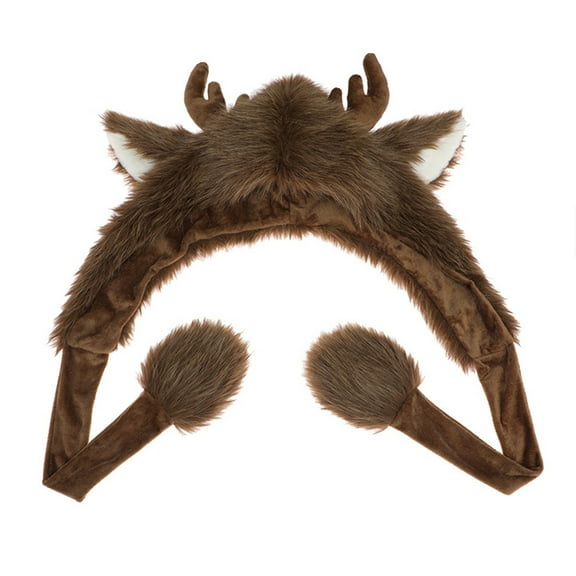Furry Plush Deer Earflap Hat for Adult Kids Funny Reindeer Hat Cold Weather Trapper Hat Winter Warm Hat Cosplay Accessory