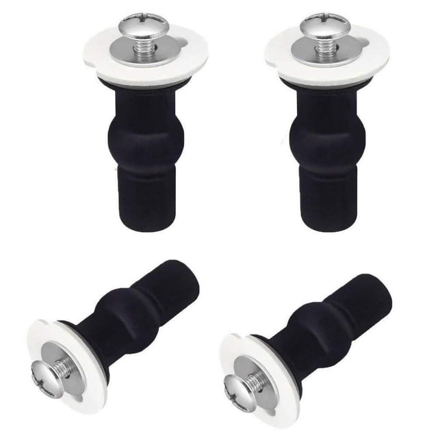 SelfTek Paquete de 4 pernos para asiento de inodoro, tornillos para bisagra, fijaciones para asiento de inodoro, tuercas superiores de goma expandibles, tornillos de montaje, accesorios para asiento,