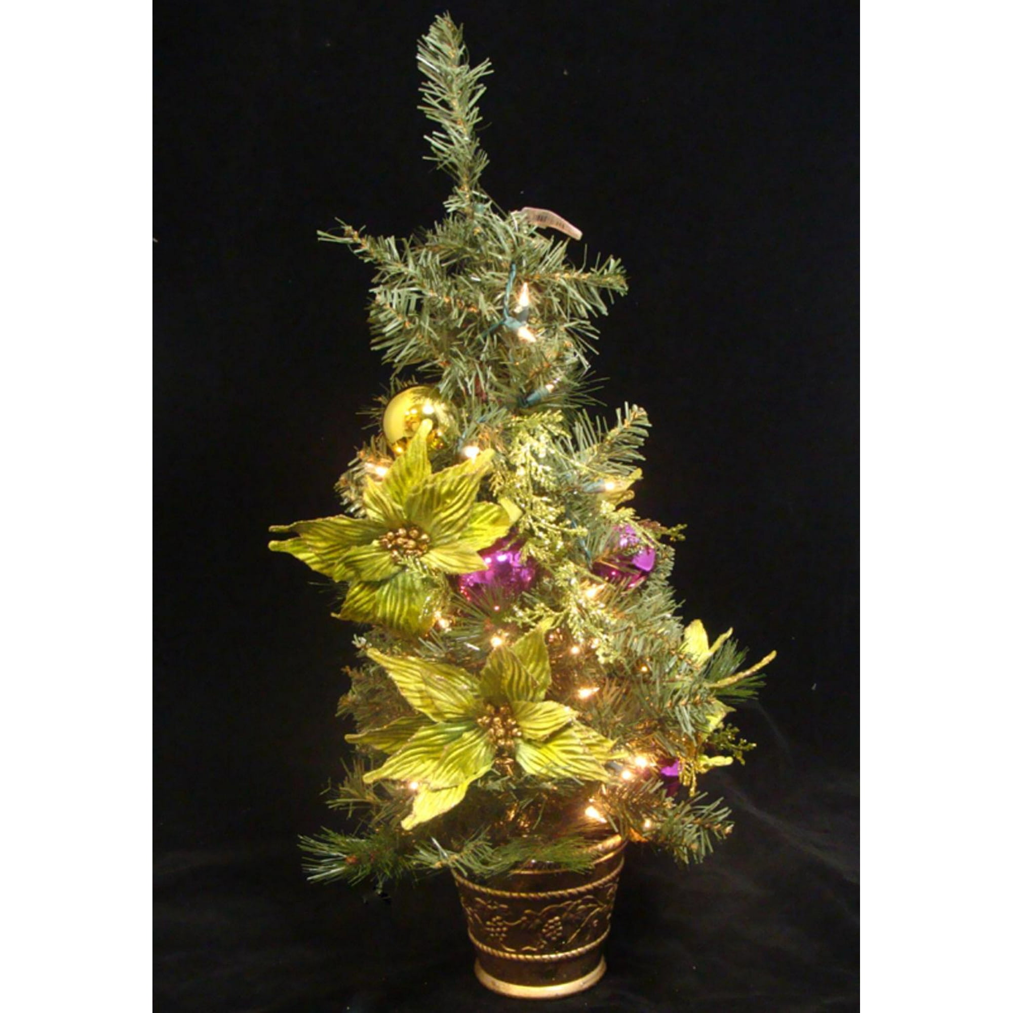 31 Lime Green Poinsettia Pre Lit Decorated Christmas Tree Clear