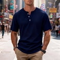 thumbnail image 2 of YODETEY Men’s Short Sleeve Waffle Knit Henley T-Shirt,Big and Tall Navy,Size S-3XL, 2 of 5