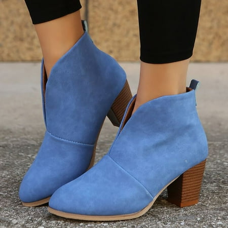 

Akiihool Ankle Boots for Women Women s Low Wedges Ankle Boots Casual Cutout Slip On Short Boots (Sky Blue 8.5)