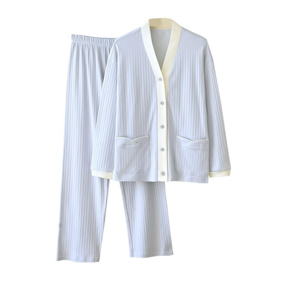 Fewfanhot Womens Pajamas Long Sleeve Sleepwear Soft Button Down Loungewear Pjs Set Nightwear V-Neck Lounge Sets