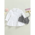 thumbnail image 4 of Kid Girl 2Pcs Summer Outfits, Long Sleeve Solid Color Shirt Dress + Houndstooth Cami Tops Set, 4 of 9