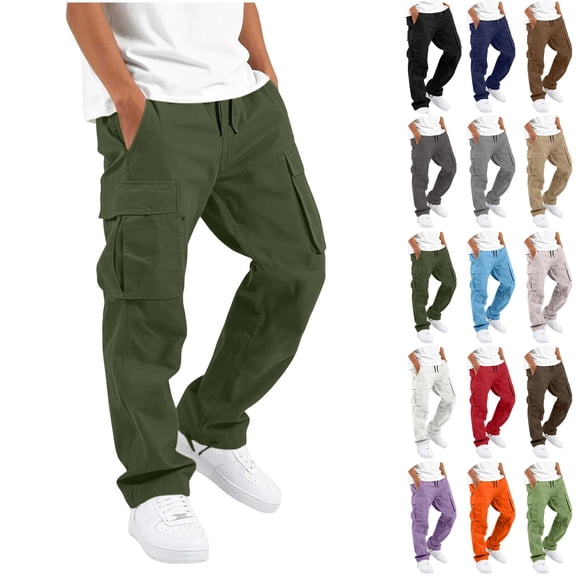 Sentuca Cargo Pants for Boys, Elastic Waist Drawstring Sports Pants Solid Color Loose Casual Fashionable Workwear Kids Trousers Army Green 10-11 Years