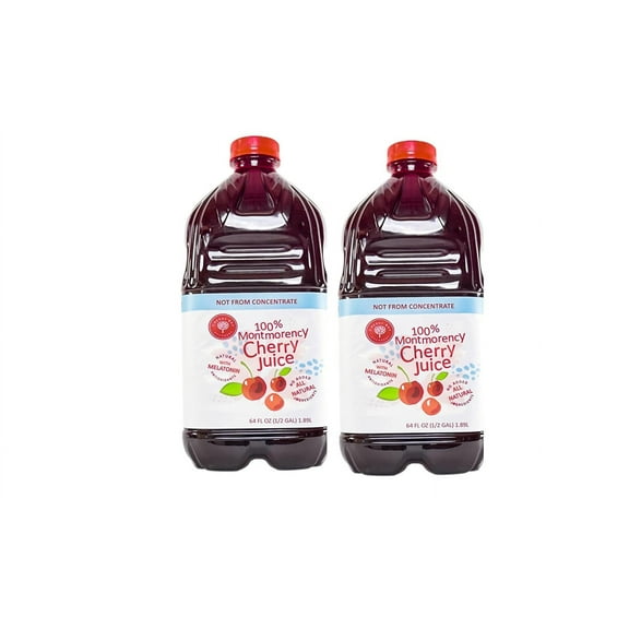 Cherry Bay Orchards Tart Montmorency Cherry Juice, 64 oz Bottle (2 Pack, total 128 ounces) - 100% Natural Tart Montmorency Cherry Juice - Not from Concentrate