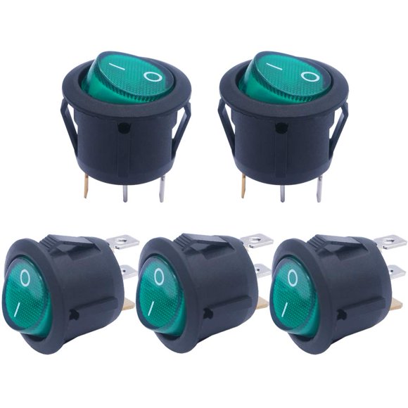 mxuteuk 5pcs AC110V Green Light Illuminated Snap-in Round Boat Rocker Switch Toggle Power SPST ON-Off 3 Pin AC 250V 6A 125V 10A,Use for Household Appliances MXU1-5-101NG
