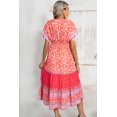 thumbnail image 2 of Women's Red Floral Print Tasseled Tied Sleeve Empire Waist Maxi Dress for Summer Vacations | [ZhiHiMeRi] | (US 12-14)L, 2 of 5