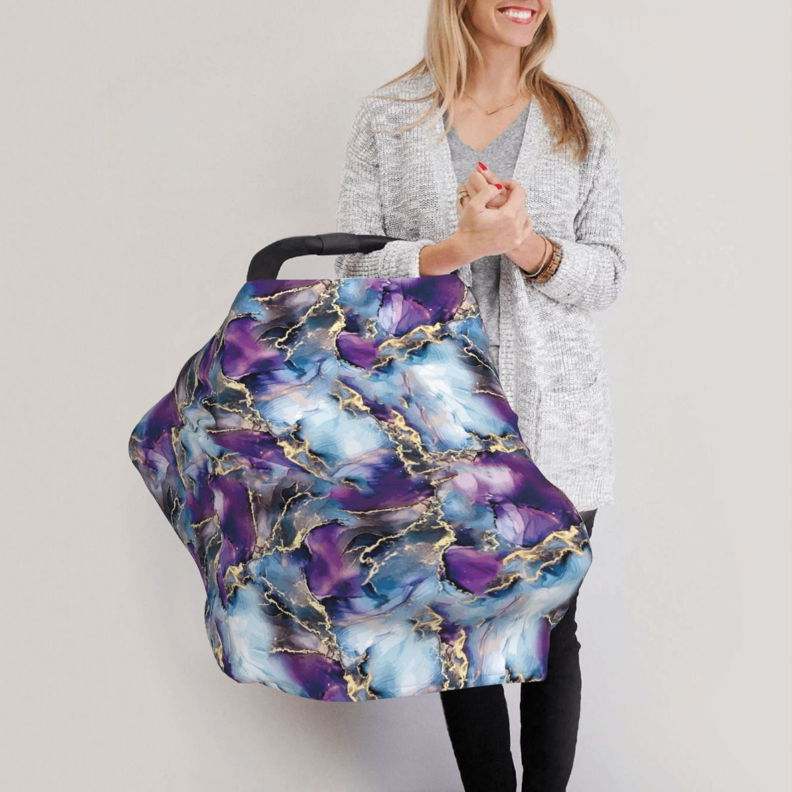 Fotbe Purple Marble Texture Pattern Car Seat Covers for Babies, Nursing Breastfeeding Cover Infant Carseat Canopy, Soft Stretchy Carrier Cover